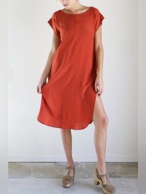 esby Rust-Orange Midi Shift Dress with Side Slit